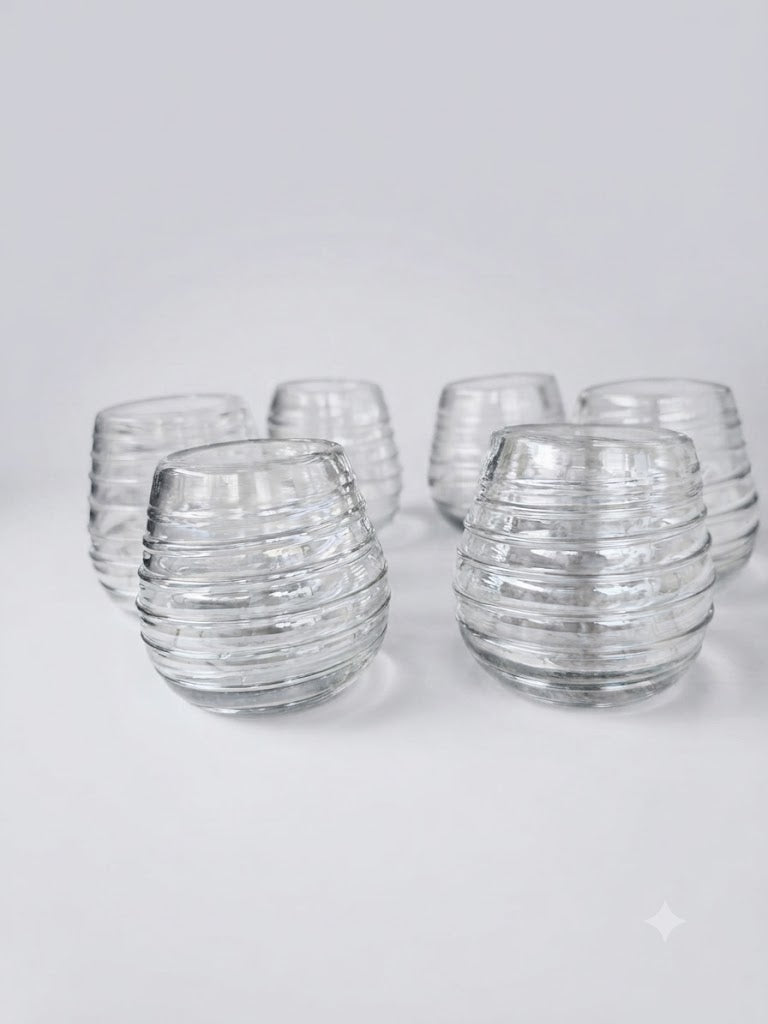 Set de 6 Vasos Artesanales de Vidrio Soplado (Diseño Acanalado Ahumado)