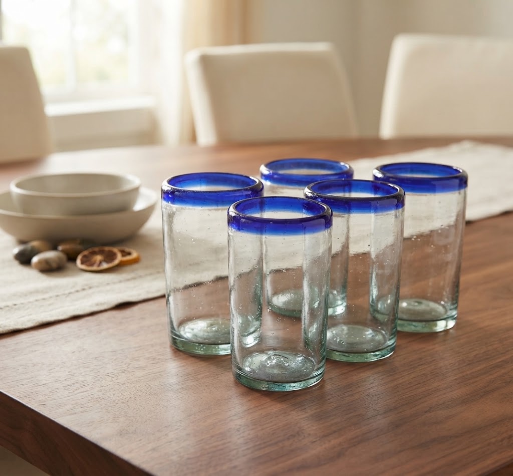 6 PIEZAS DE VASOS DE VIDRIO  8x13cm (MOD.POSTA COBALTO RECTO)