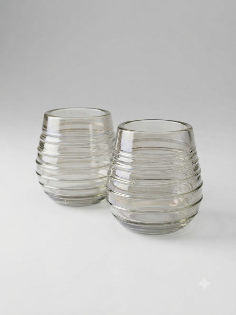 Set de 6 Vasos Artesanales de Vidrio Soplado (Diseño Acanalado Ahumado)
