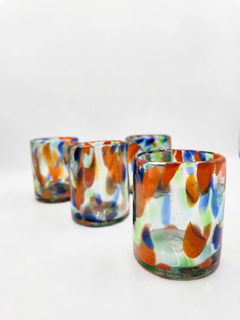 VASOS DE VIDRIO SET DE 6 PIEZAS PINTAS NARANJA FORMA RECTA