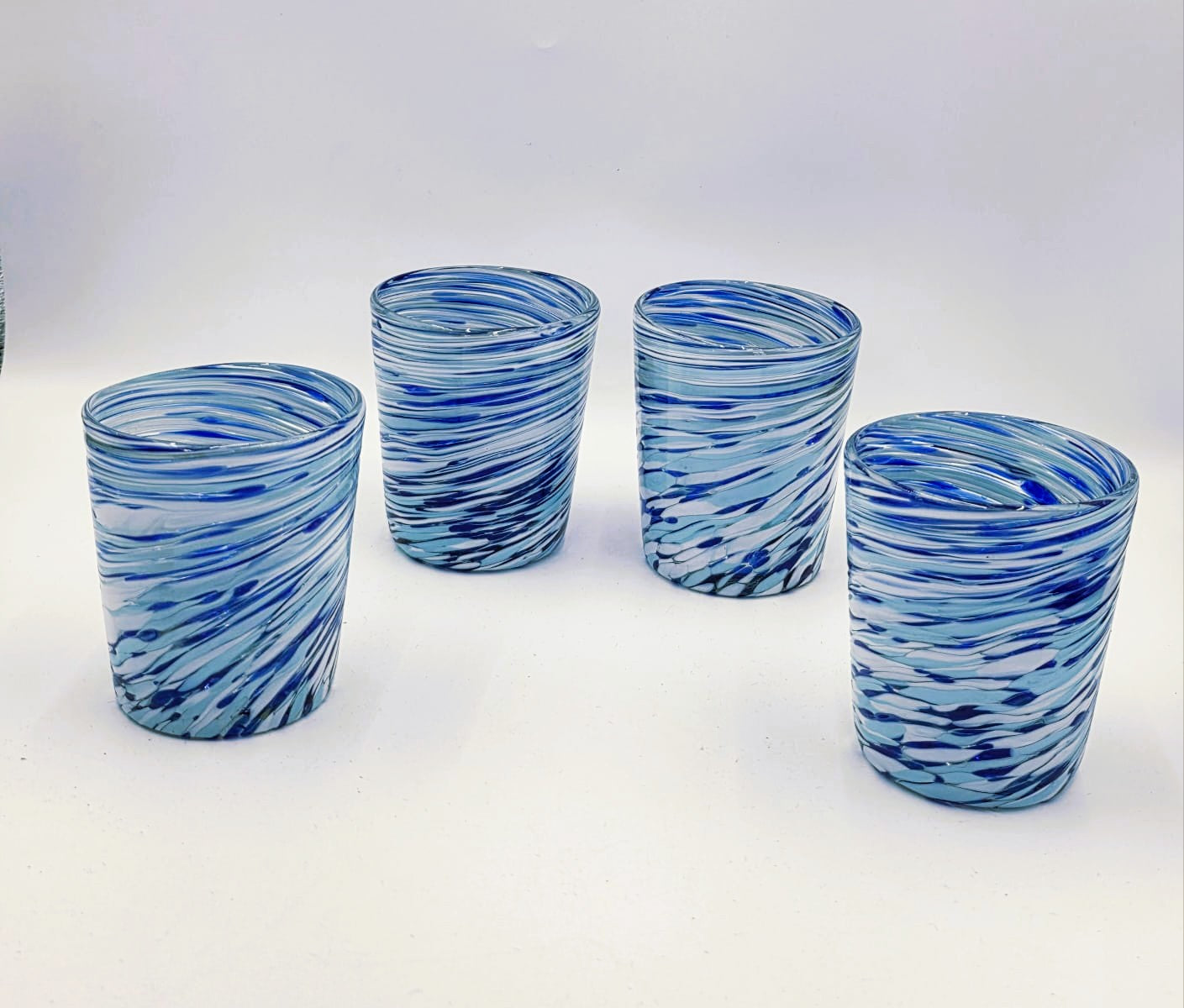 Set de 6 Vasos de Vidrio Soplado Pintas Blue Toneadas + Regalo Incluido