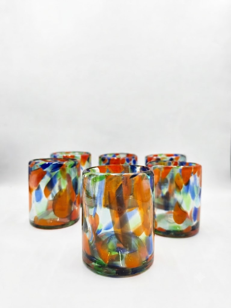 VASOS DE VIDRIO SET DE 6 PIEZAS PINTAS NARANJA FORMA RECTA