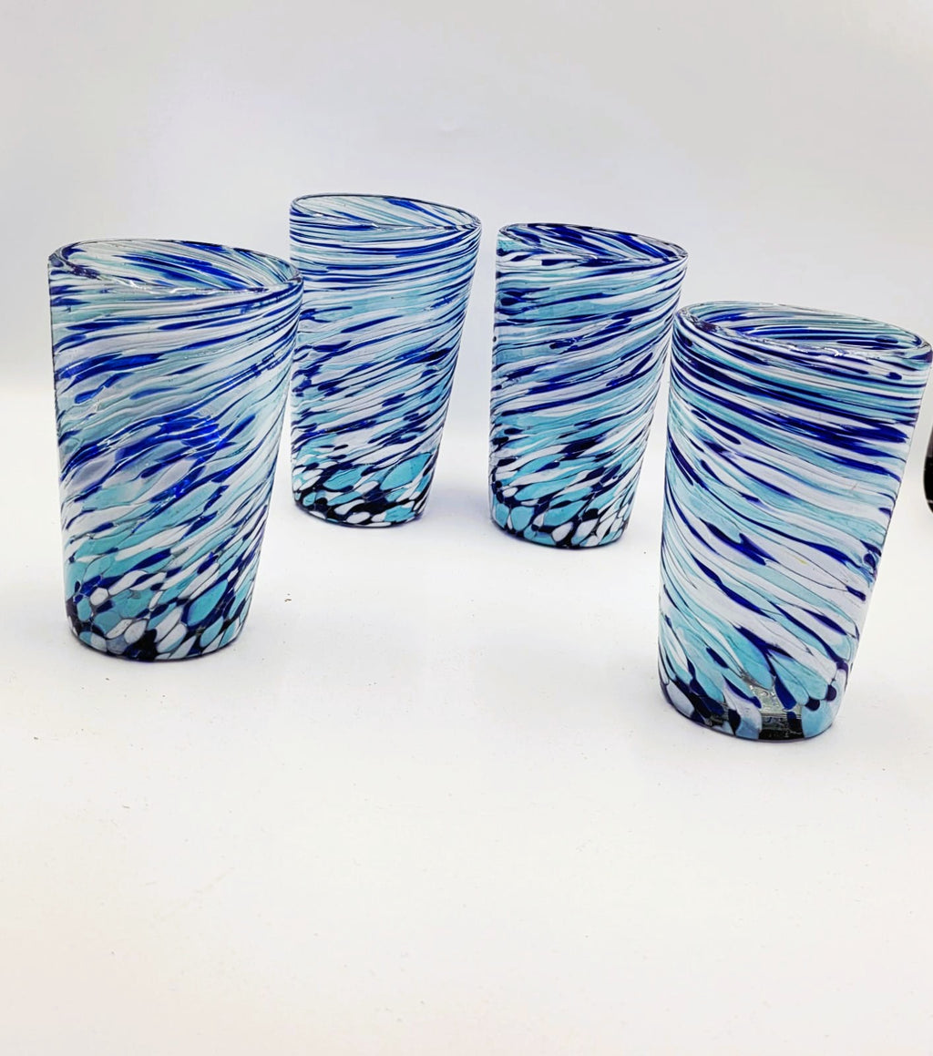 Set de 6 Vasos de Vidrio Soplado Pintas Blue Torcidas + Regalo Incluido