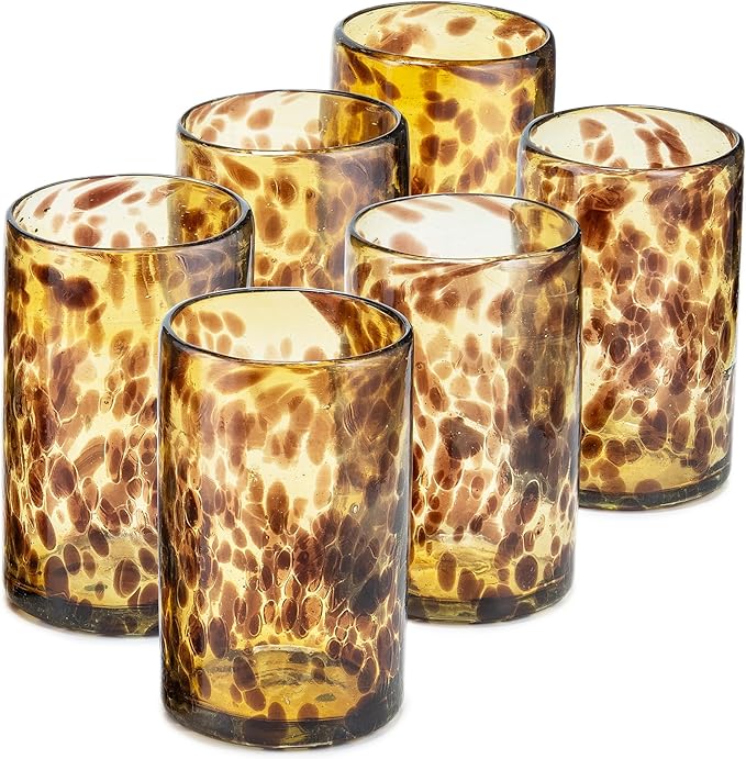 Set de 6 Vasos de Vidrio Soplado Carey – 14 oz + Regalo Incluido