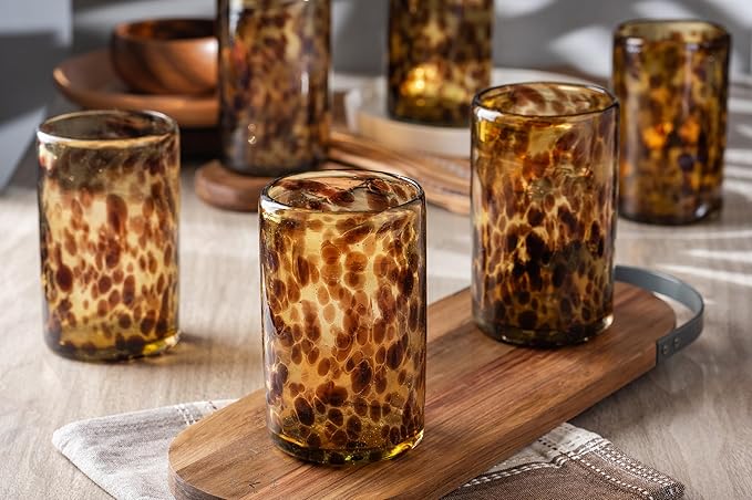 Set de 6 Vasos de Vidrio Soplado Carey – 14 oz + Regalo Incluido