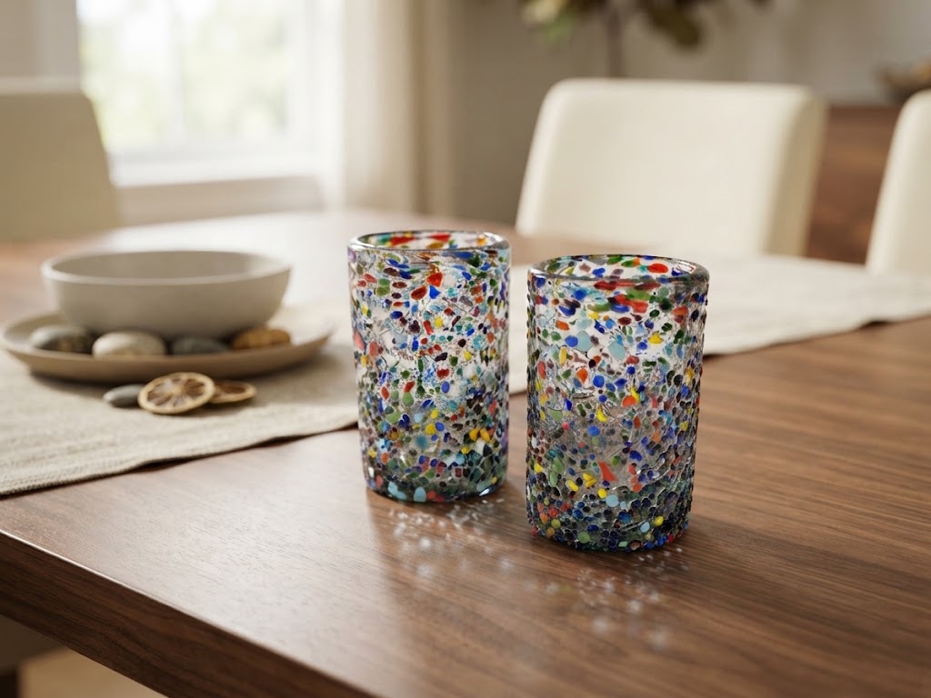 6 VASOS DE VIDRIO 8x13cm (MOD. GRANIZADO CARMEN FORMA RECTO)