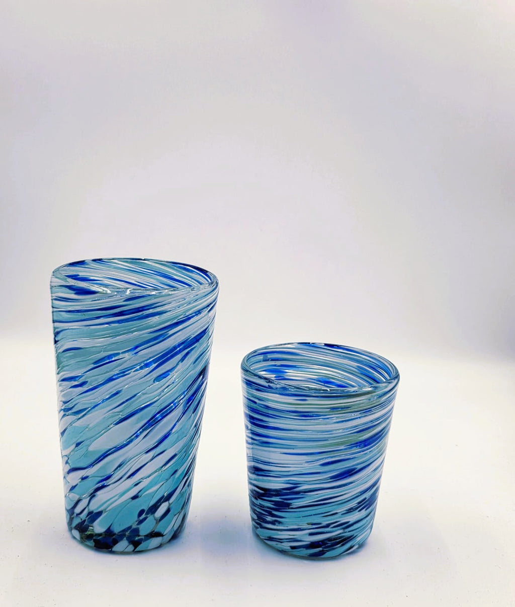 Set de 6 Vasos de Vidrio Soplado Pintas Blue Toneadas + Regalo Incluido