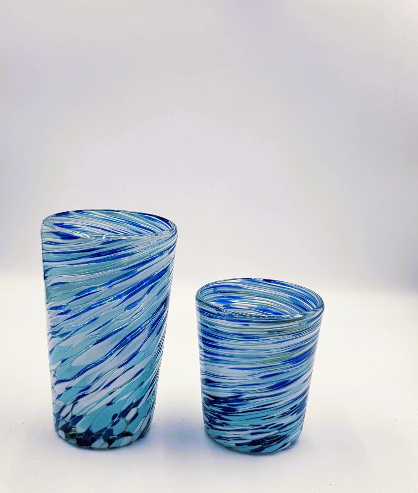 Set de 6 Vasos de Vidrio Soplado Pintas Blue Toneadas + Regalo Incluido