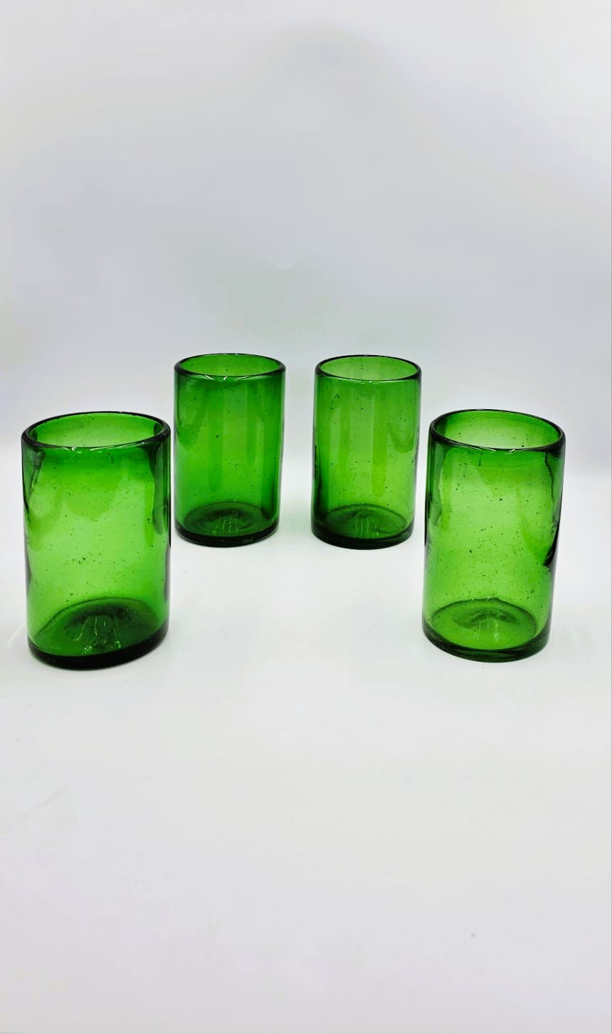 Set de 6 Vasos de Vidrio Soplado Verde Jade – 14 oz + Regalo Incluido