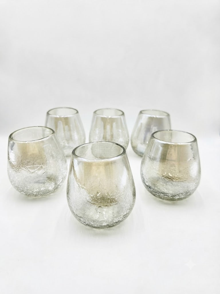 VASOS DE VIDRIO SET DE 6 PIEZAS FORMA BOLA EFECTO QUEBRADO CON LUSTRE