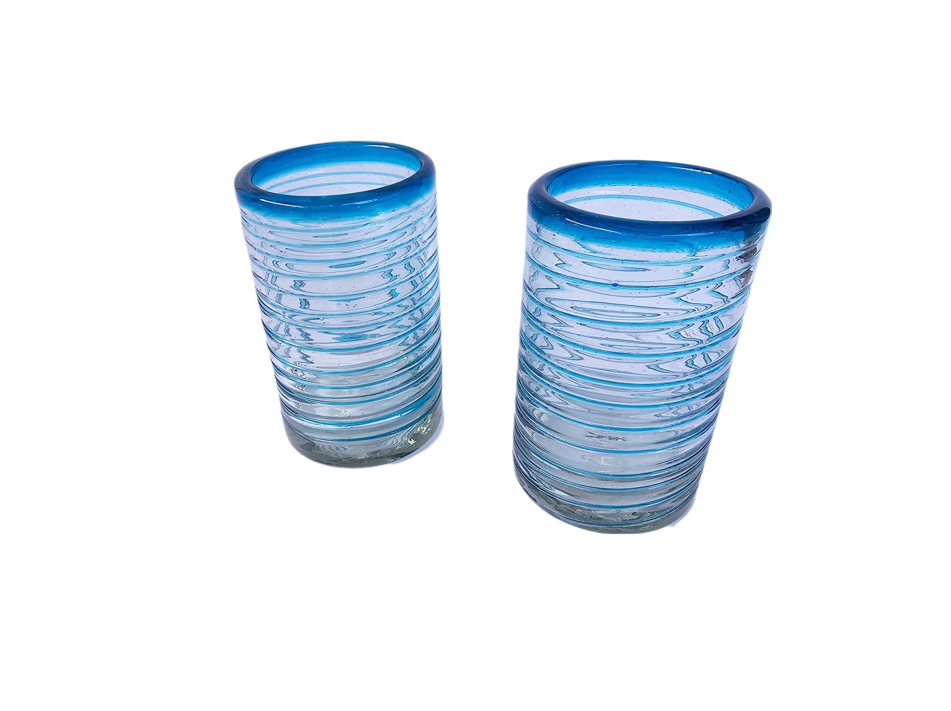 Set de 6 Vasos de Vidrio Soplado Espiral Aquamarina – 14 oz + Regalo Incluido
