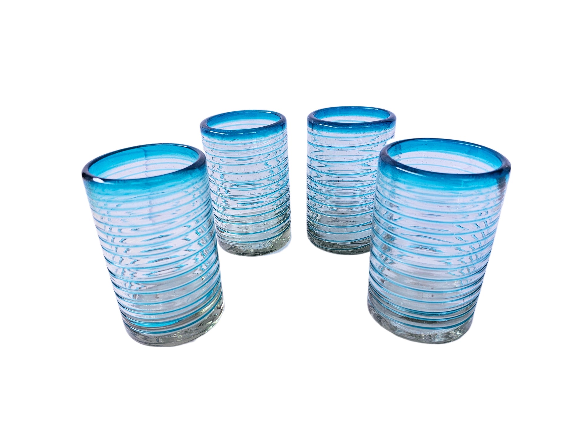 Set de 6 Vasos de Vidrio Soplado Espiral Aquamarina – 14 oz + Regalo Incluido