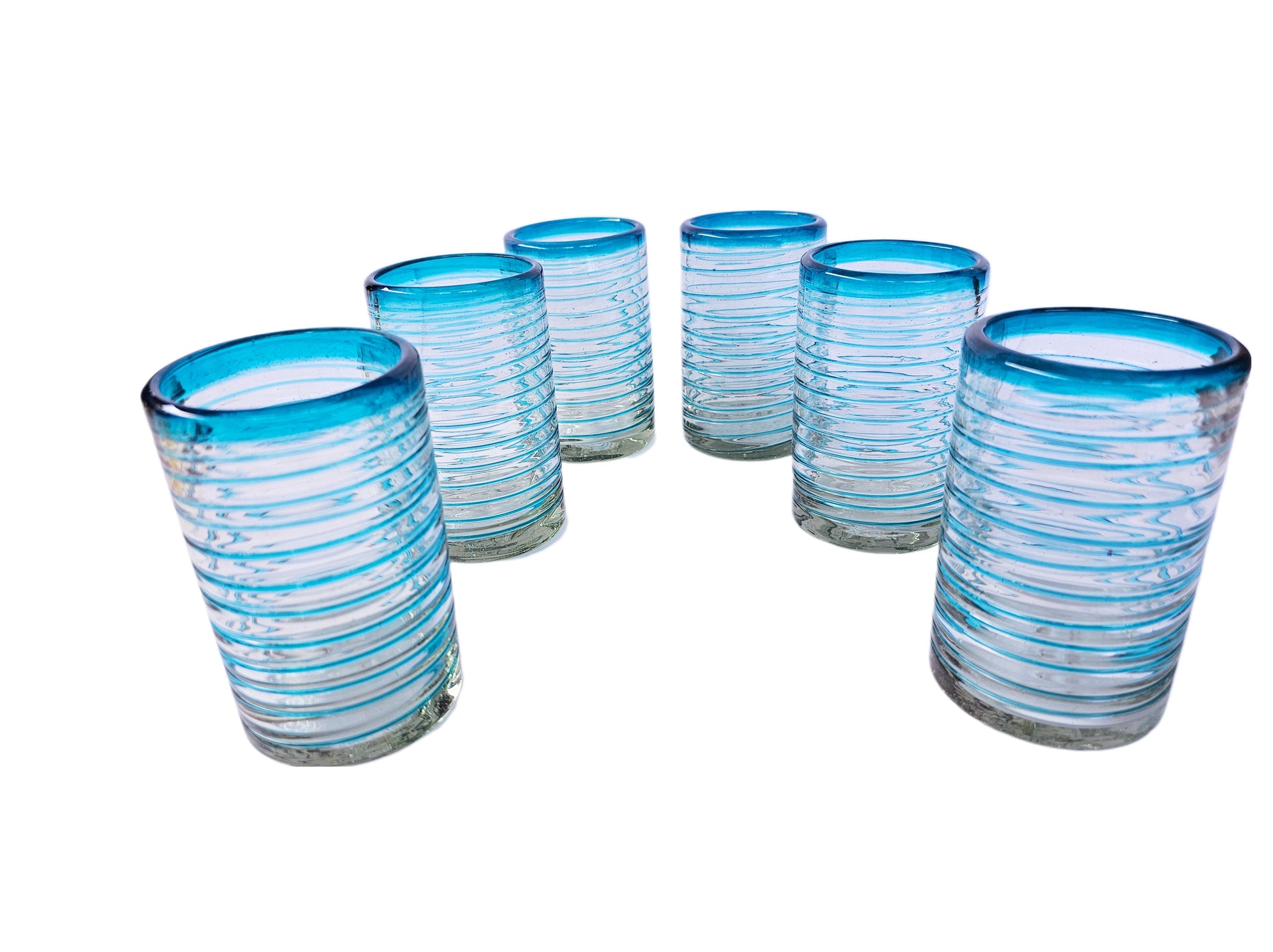 Set de 6 Vasos de Vidrio Soplado Espiral Aquamarina – 14 oz + Regalo Incluido