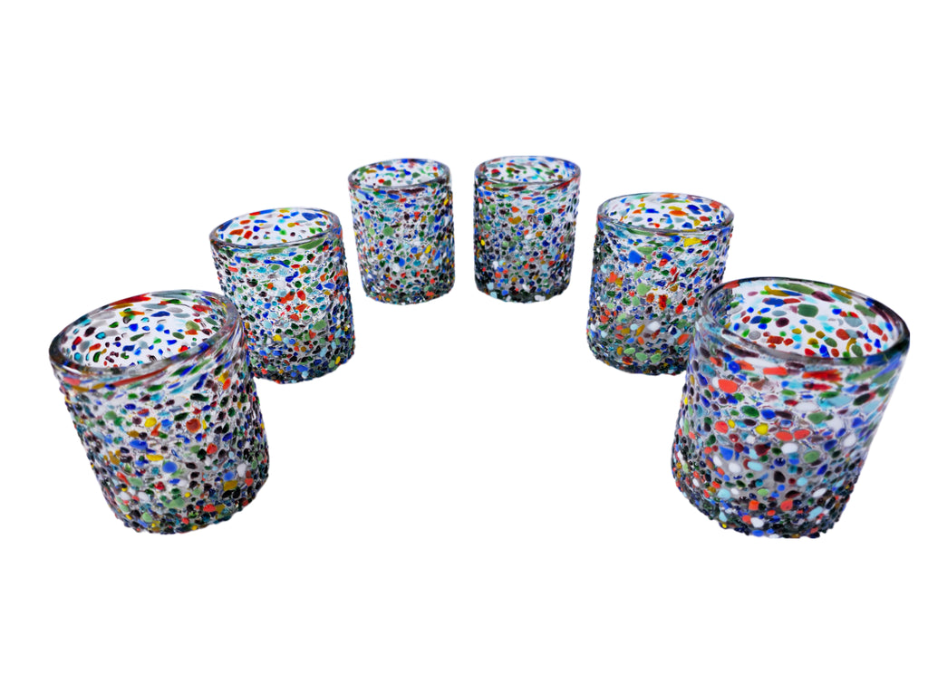 Set de 6 Vasos de Vidrio Soplado Granizado – 10 oz + Regalo Incluido