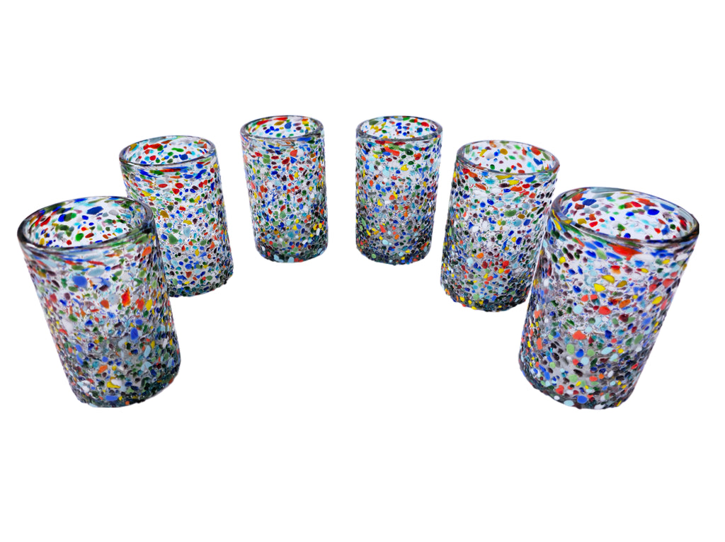 Set de 6 Vasos de Vidrio Soplado Granizado – 14 oz + Regalo Incluido