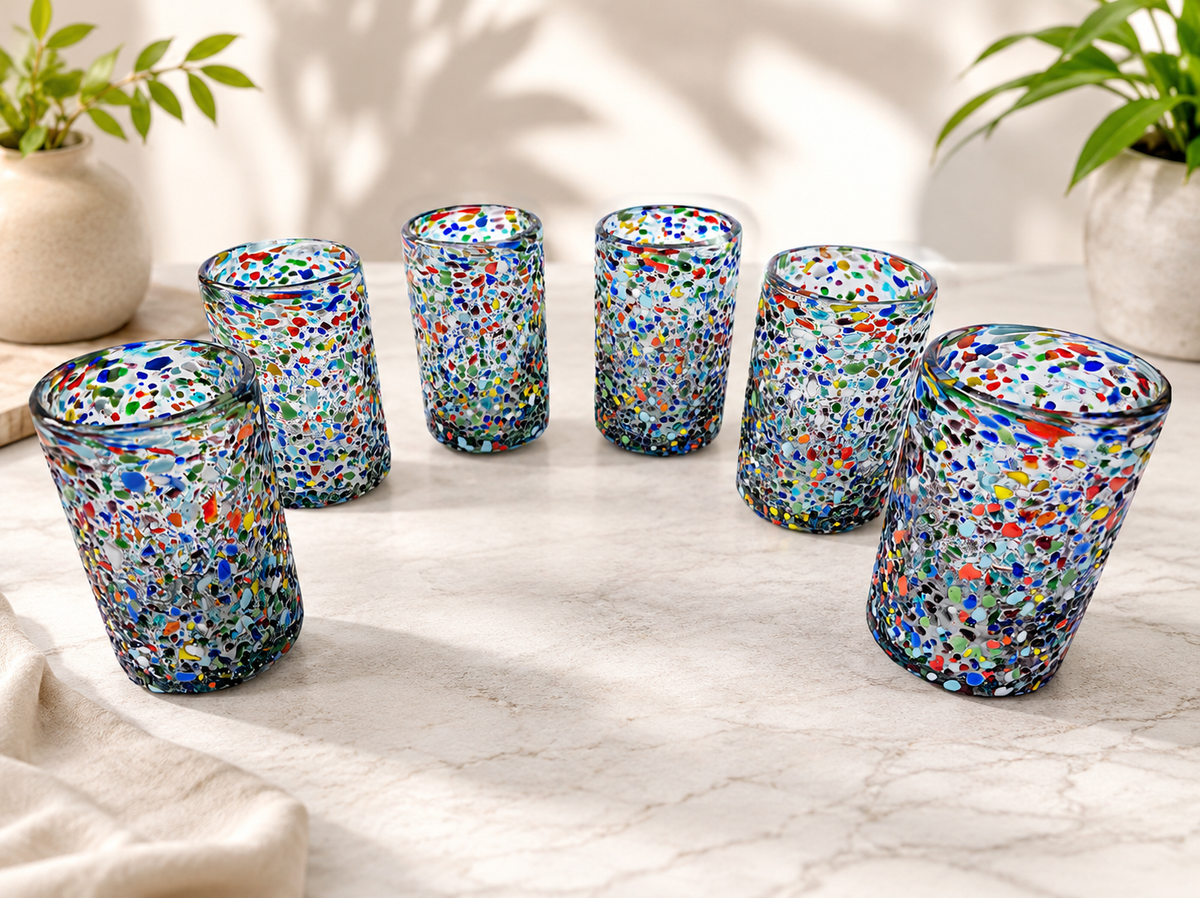 6 VASOS DE VIDRIO 8x13cm (MOD. GRANIZADO CARMEN FORMA RECTO)