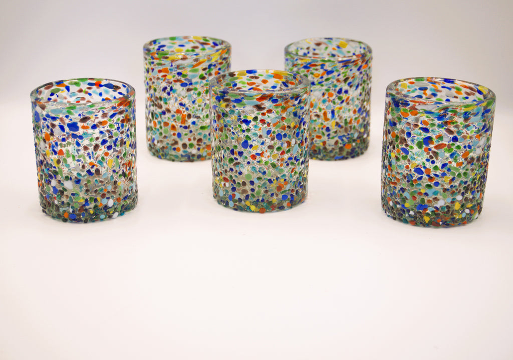Set de 6 Vasos de Vidrio Soplado Granizado – 10 oz + Regalo Incluido