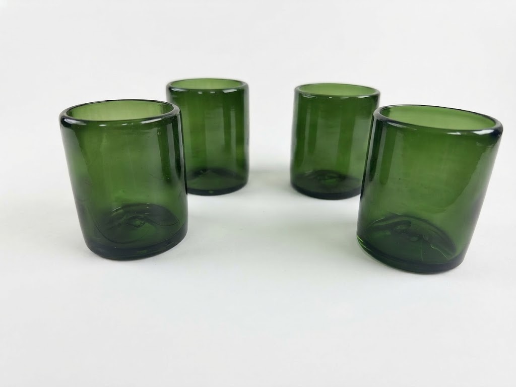 6 VASOS DE VIDRIO 8X10CM (MOD. SOLIDO VERDE OLIVO)