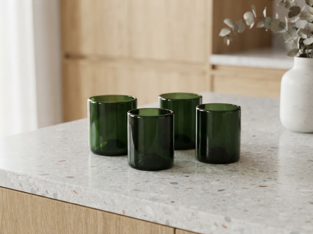 6 VASOS DE VIDRIO 8X10CM (MOD. SOLIDO VERDE OLIVO)