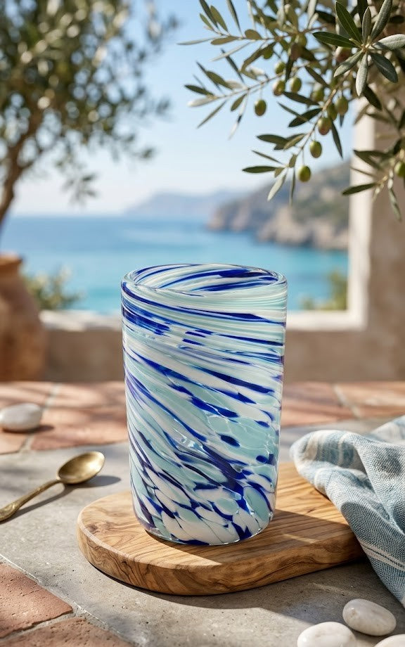 Vasos de Vidrio Artesanales  "Pintas Malibu Torneadas" (Juego de 6 INCLUYE REGALO CON COMPRA)
