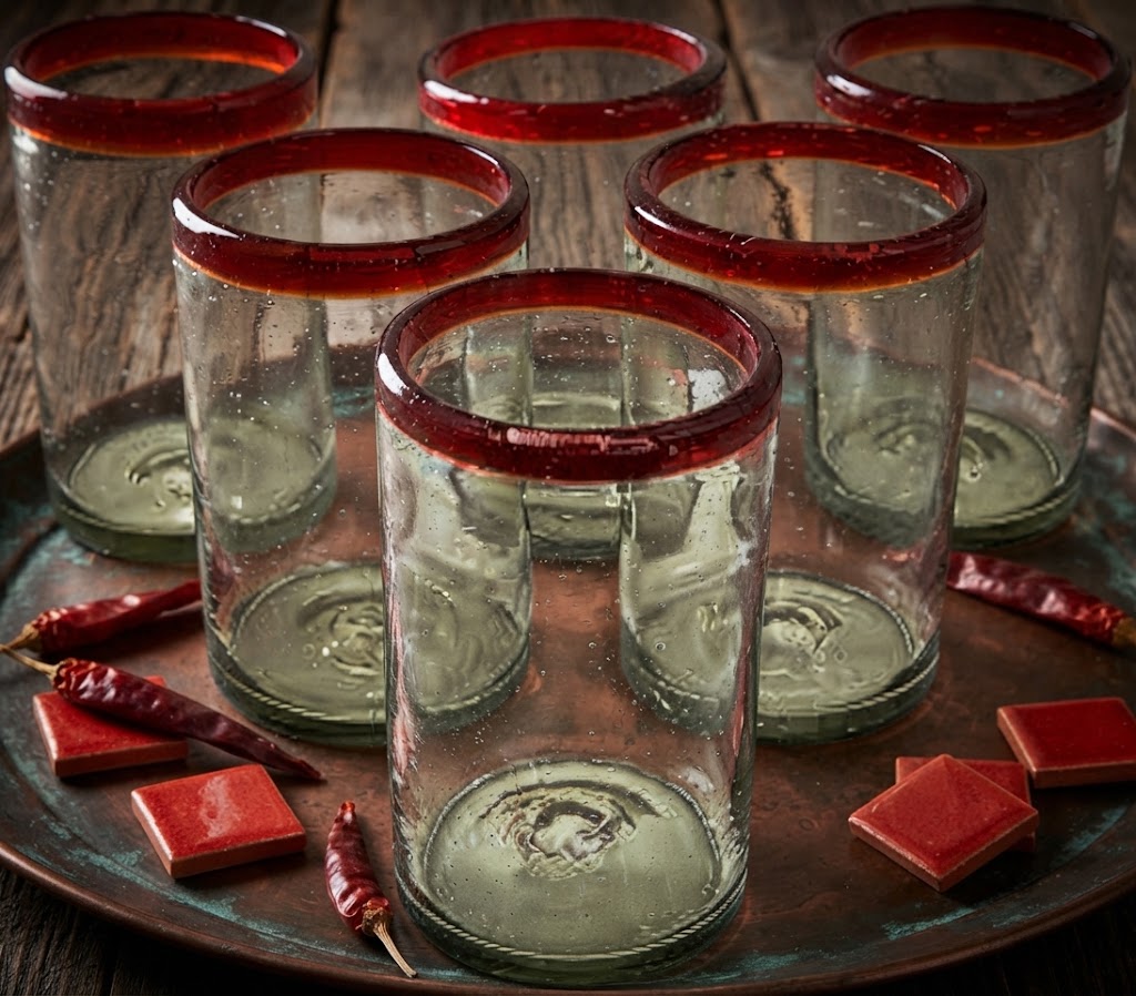 6 VASOS DE VIDRIO 8X13CM (MOD. POSTA ROJA)