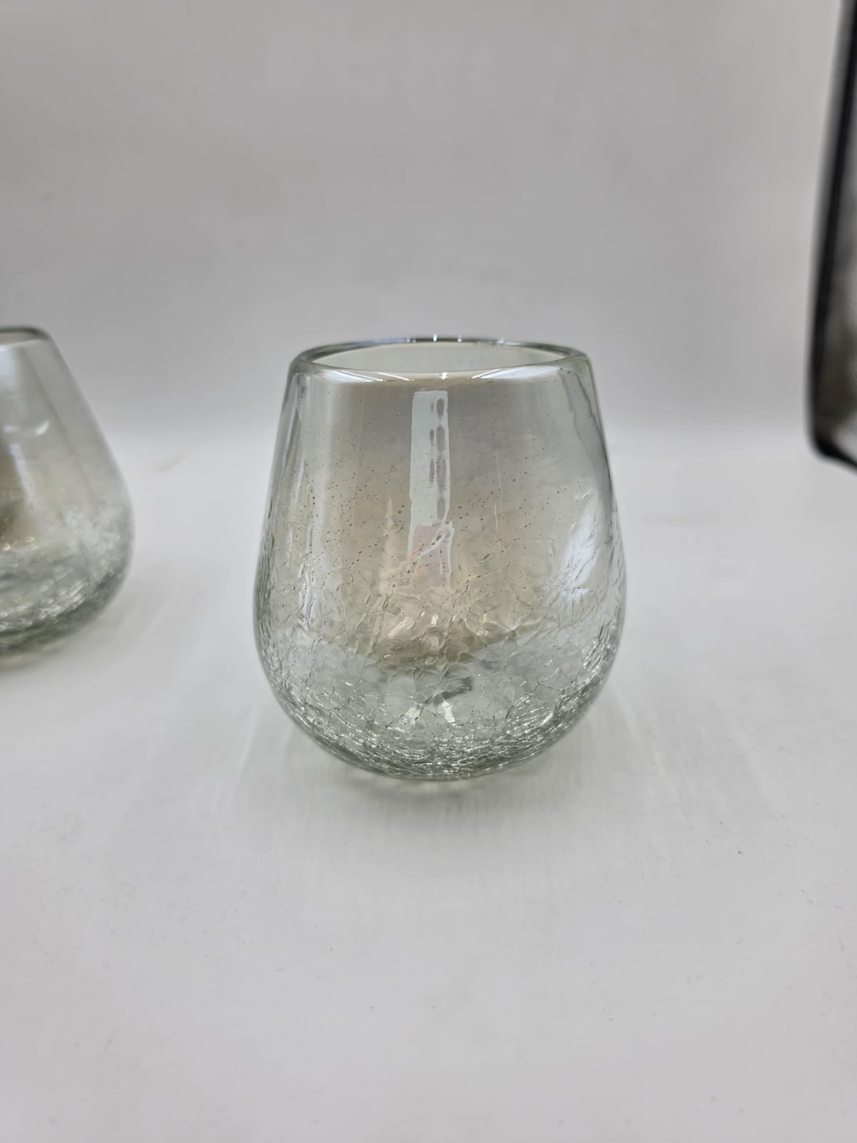 VASOS DE VIDRIO SET DE 6 PIEZAS FORMA BOLA EFECTO QUEBRADO CON LUSTRE