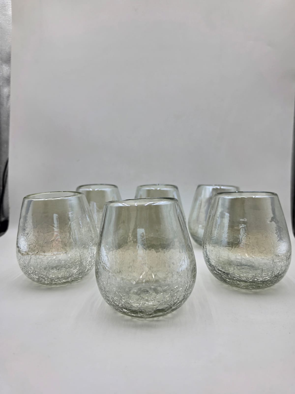 VASOS DE VIDRIO SET DE 6 PIEZAS FORMA BOLA EFECTO QUEBRADO CON LUSTRE