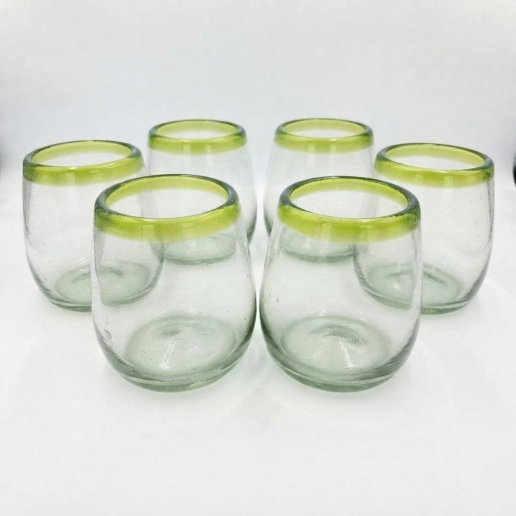6 PIEZAS DE VASOS DE VIDRIO (MOD. POSTA VERDE LIMA FORMA BOLA)