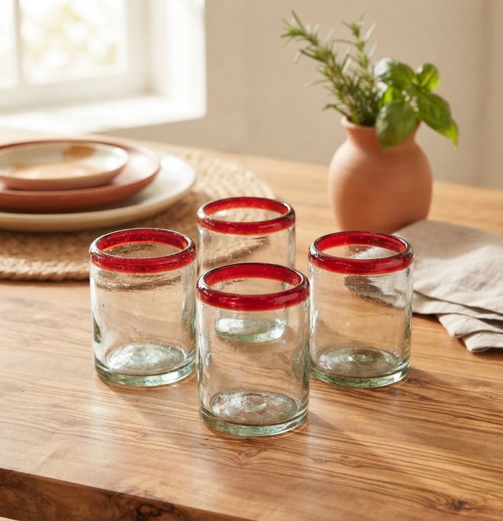 6 PIEZAS DE VASOS DE VIDRIO 8X10CM (MOD. POSTA ROJA )