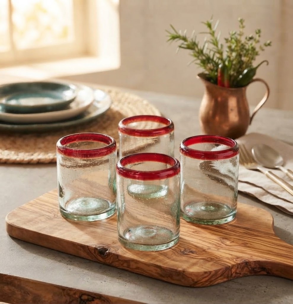 6 PIEZAS DE VASOS DE VIDRIO 8X10CM (MOD. POSTA ROJA )