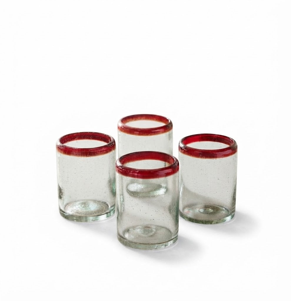 6 PIEZAS DE VASOS DE VIDRIO 8X10CM (MOD. POSTA ROJA )