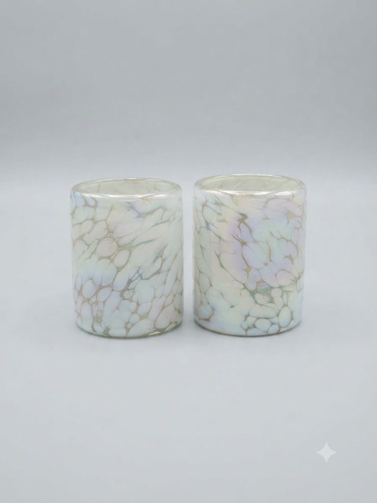 Vaso Rocca Pintas Blancas – Vidrio Soplado Artesanal (set de 6 piezas, incluye regalo con tu compra)