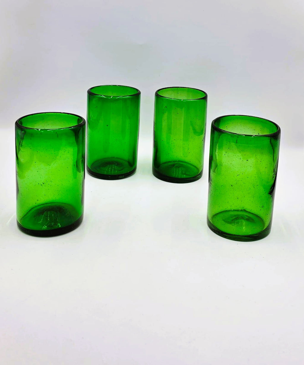 Set de 6 Vasos de Vidrio Soplado Verde Jade – 14 oz + Regalo Incluido