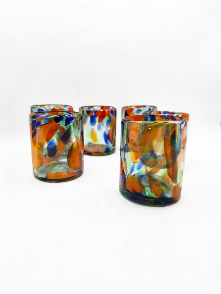 VASOS DE VIDRIO SET DE 6 PIEZAS PINTAS NARANJA FORMA RECTA