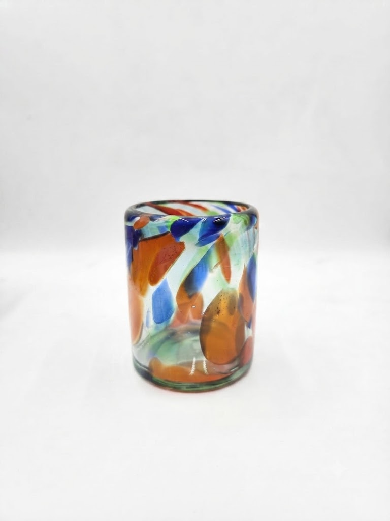 VASOS DE VIDRIO SET DE 6 PIEZAS PINTAS NARANJA FORMA RECTA