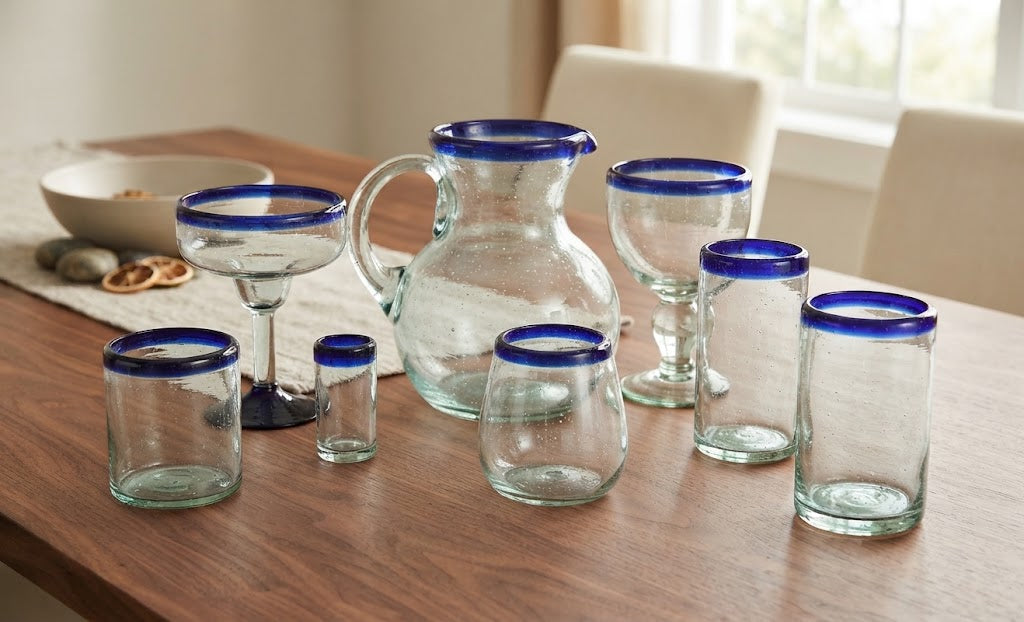 6 PIEZAS DE VASOS DE VIDRIO  8x13cm (MOD.POSTA COBALTO RECTO)