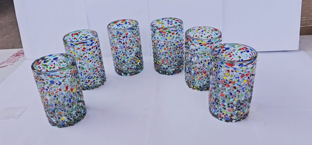 Set de 6 Vasos de Vidrio Soplado Granizado – 14 oz + Regalo Incluido