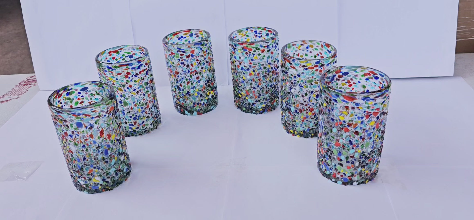 Set de 6 Vasos de Vidrio Soplado Granizado – 14 oz + Regalo Incluido