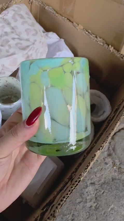 Set de 6 Vasos Artesanales de Vidrio Soplado (Tonos Verde y Aqua)