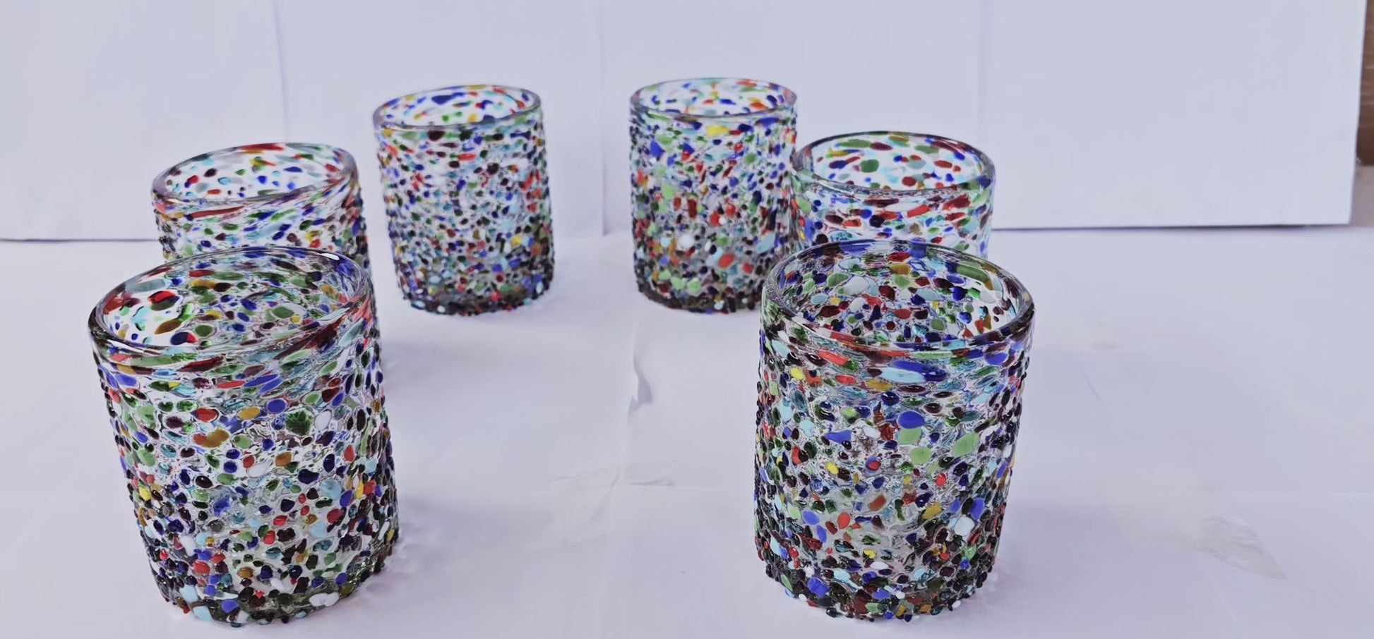 Set de 6 Vasos de Vidrio Soplado Granizado – 10 oz + Regalo Incluido