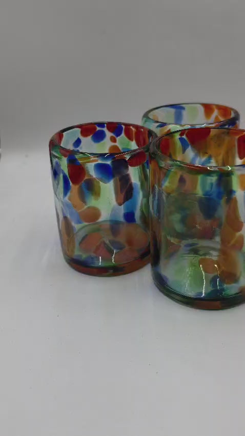 VASOS DE VIDRIO SET DE 6 PIEZAS PINTAS NARANJA FORMA RECTA