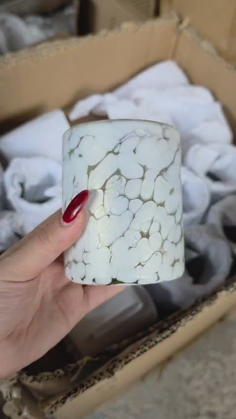 Vaso Rocca Pintas Blancas – Vidrio Soplado Artesanal (set de 6 piezas, incluye regalo con tu compra)