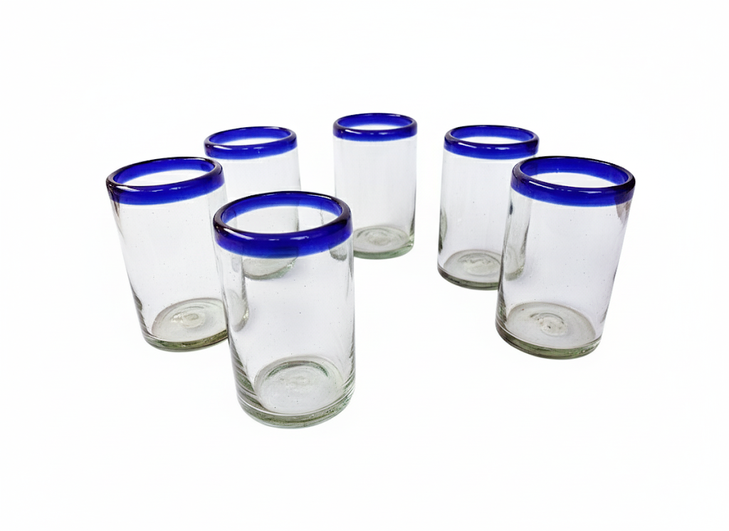 Set de 6 Vasos de Vidrio Soplado Artesanal para Agua – 14 oz + Regalo Incluido