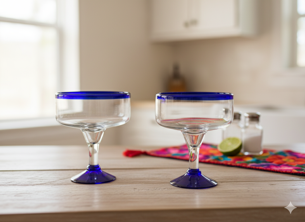 Set de 4 Copas Margarita de Vidrio Soplado Posta Cobalto – 16 oz