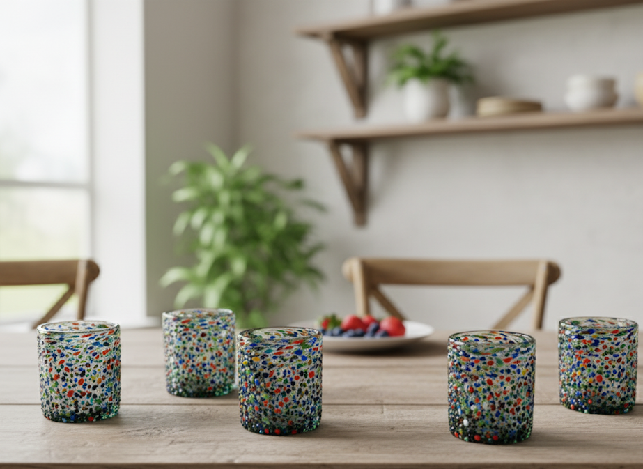 Set de 6 Vasos de Vidrio Soplado Granizado – 10 oz