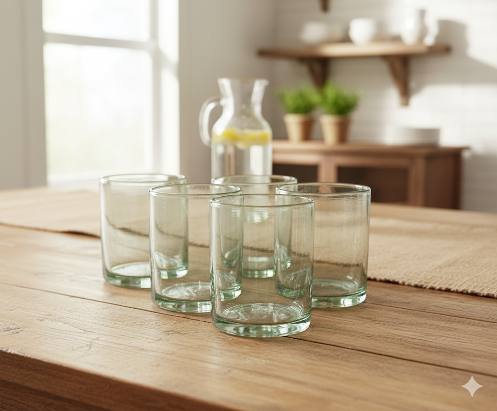 Set de 6 Vasos de Vidrio Soplado Cristal – 10 oz + Regalo Incluido