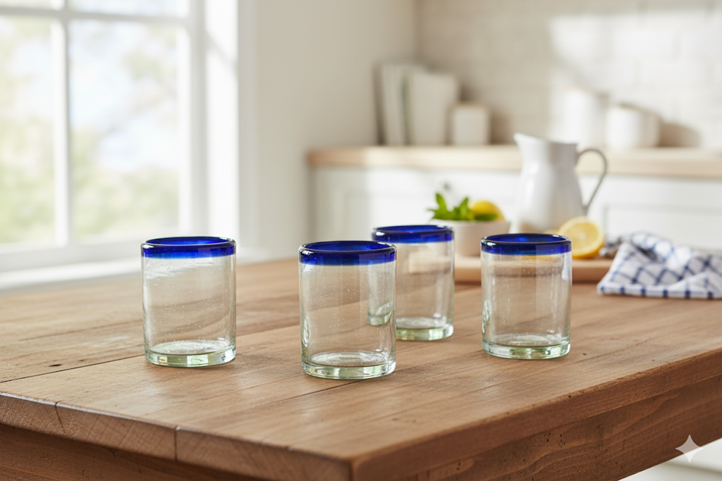 Set de 6 Vasos de Vidrio Soplado Artesanal – 10 oz + Regalo Incluido