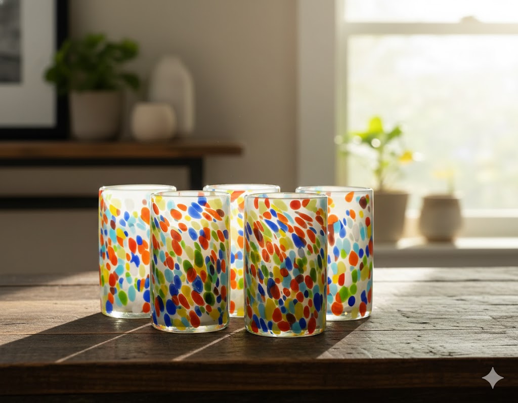 Set de 6 Vasos de Vidrio Soplado Artesanal Confetti
