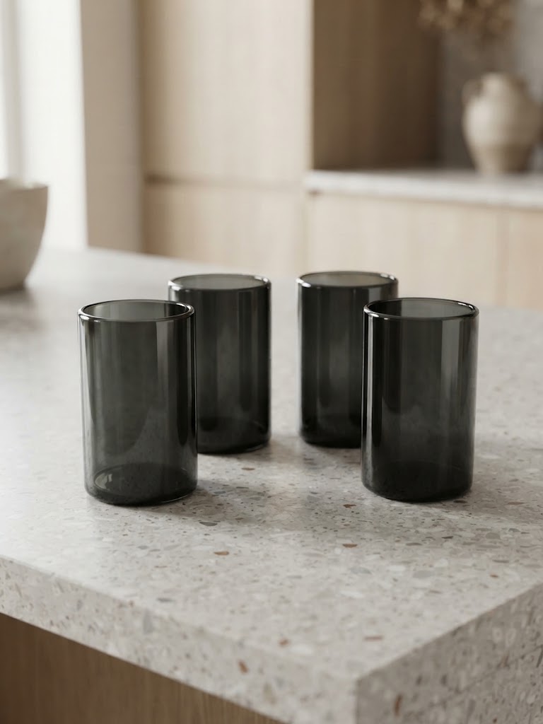6 VASOS DE VIDRIO 8X13CM (MOD. SOLIDO COLOR GRIS OBSCURO)