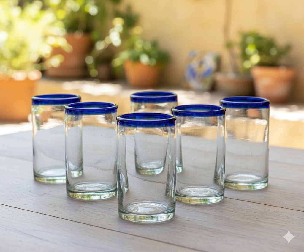 6 PIEZAS DE VASOS DE VIDRIO  8x13cm (MOD.POSTA COBALTO RECTO)